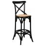 Black lacquered birch wood and oiled naturel rattan stool