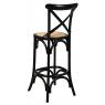 Black lacquered birch wood and oiled naturel rattan stool