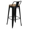 Tabouret de bar en métal noir et bois d'orme huilé