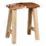 Recycled wood and brown and white cow skin stool