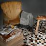Recycled wood and brown and white cow skin stool