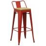 Tabouret de bar en métal rouge et bois d'orme huilé