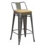 Brushed steel and elm wood bar stool 