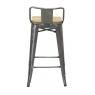 Brushed steel and elm wood bar stool 