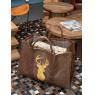 Brown plastic-coated jute log bag with deer