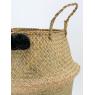 Round natural rush bag with pompoms