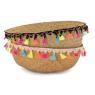 Panier boule en jonc naturel et coton Pompons