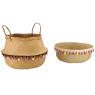 Panier boule en jonc naturel et coton Pompons