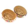 Panier boule en jonc naturel et coton Pompons