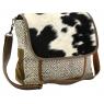Cotton and cow skin satchel
