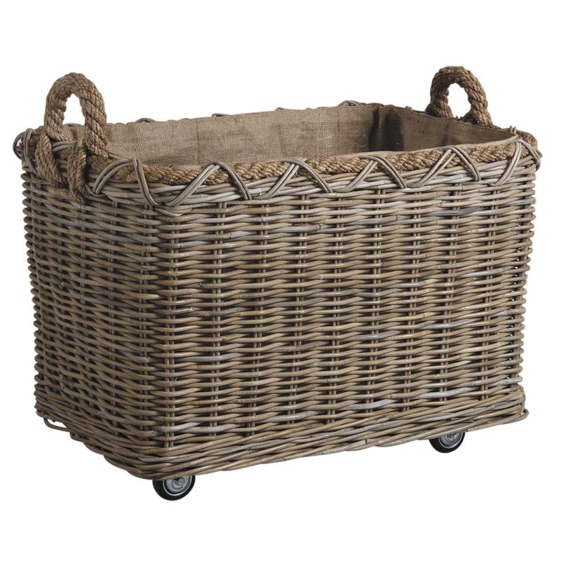 Grey pulut rattan storage baskets on wheels - CRA467SJ