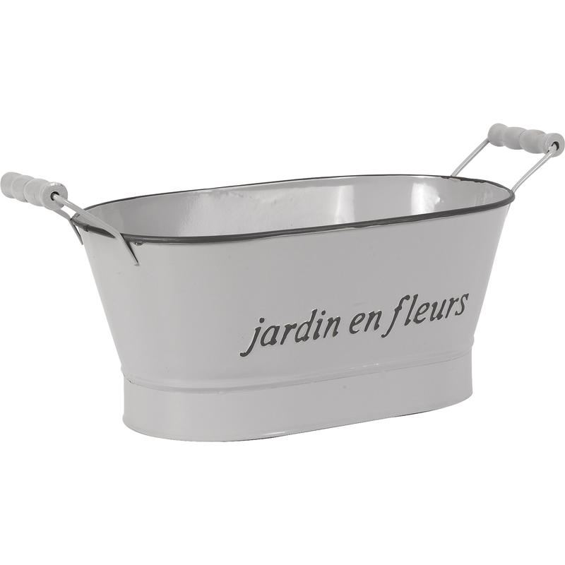 Jardinière Ovale Aubry Gaspard - Structure Zinc, Anse En Bois, Dimensions 30x17x12 Cm
