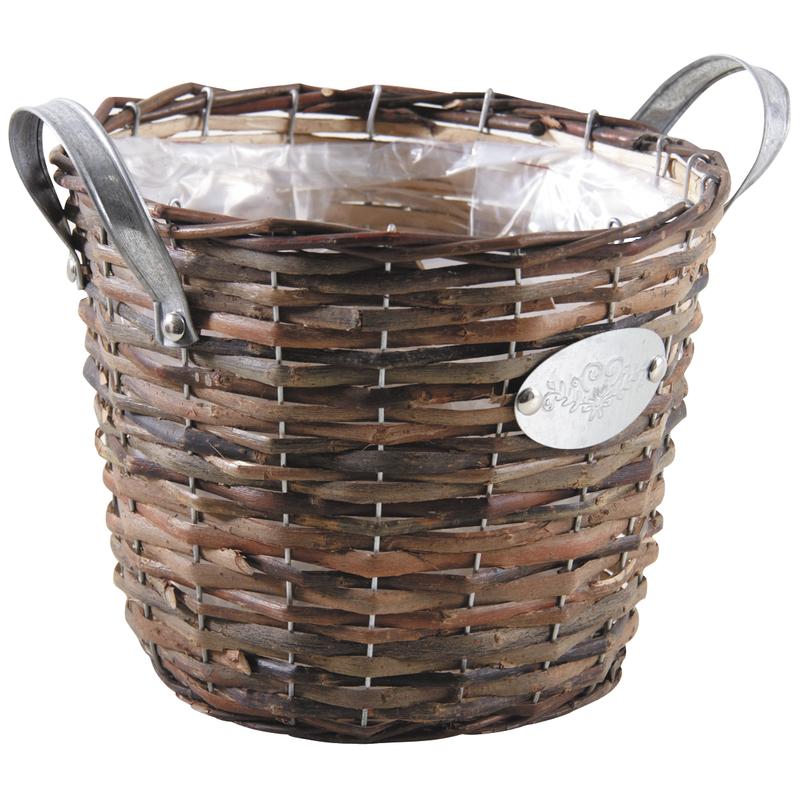 Unpeeled split willow and metal pot cover - JCP3790P