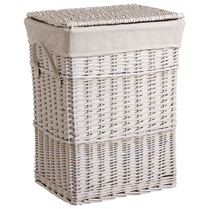 Panier en osier blanc avec doublure à rayures 43x33x19 cm
