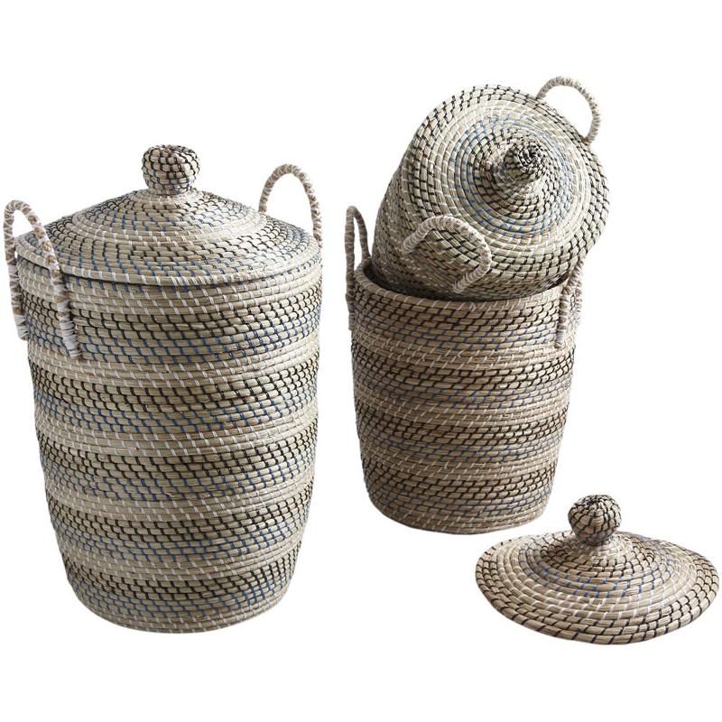 Boîte De Rangement Ronde En Jonc De Mer Faite à La Main, Paniers
