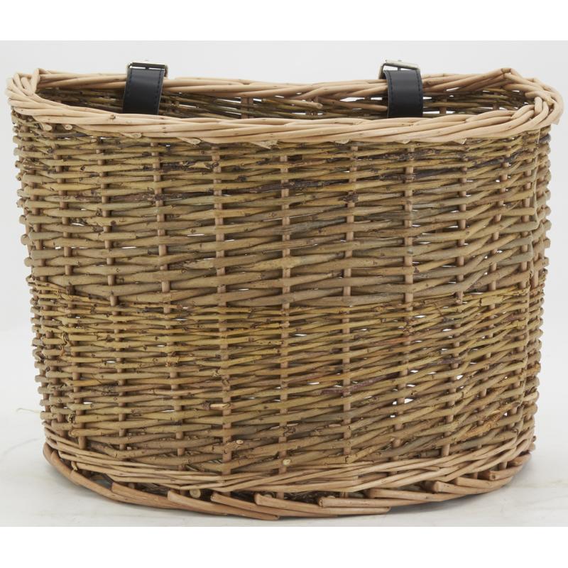 Panier De Guidon De Vélo En Osier Naturel - Avec 2 Sangles En Cuir, Dimensions ~35x17x19 Cm - Fait Main, Style Rétro