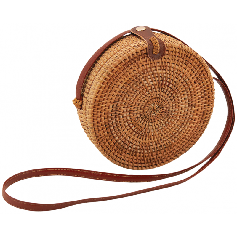 Petit Sac Bandoulière Rond En Rotin - Marron, Occasion